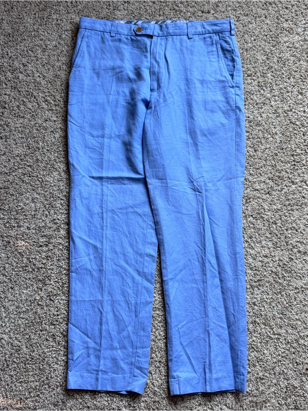 Brooks Brothers Baird McNutt Irish Linen Blue Clark Fit Pants 35W Flat Front